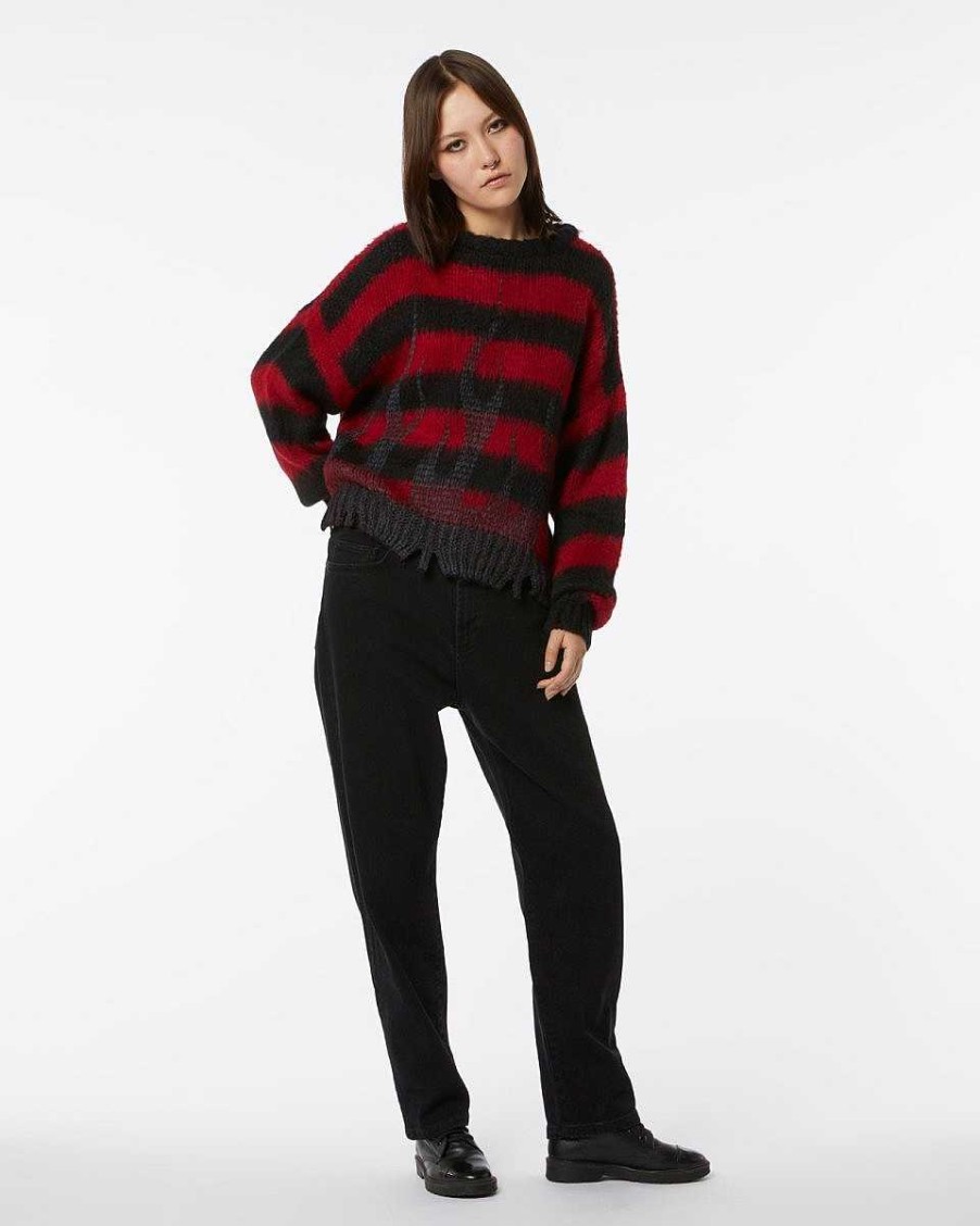 Men Vision of Super Jumpers | Red Striped Woman Jumper With Black Flames