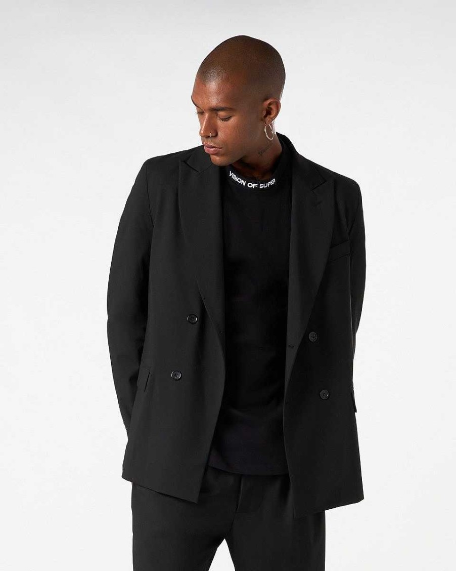 Men Vision of Super Suits | Black Blazer With Internal Flames