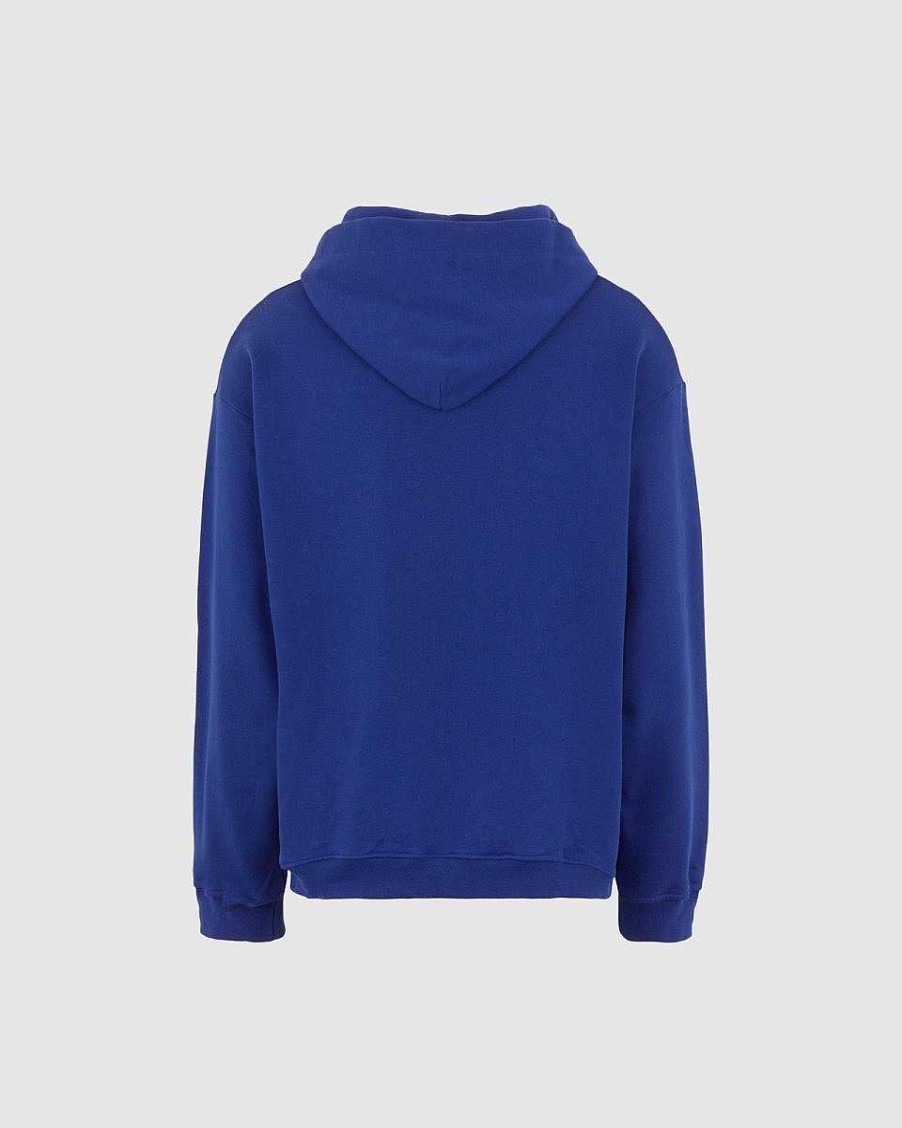 Men Vision of Super Sweatshirts | Blue Hoodie With Embroidered Flaming Heart