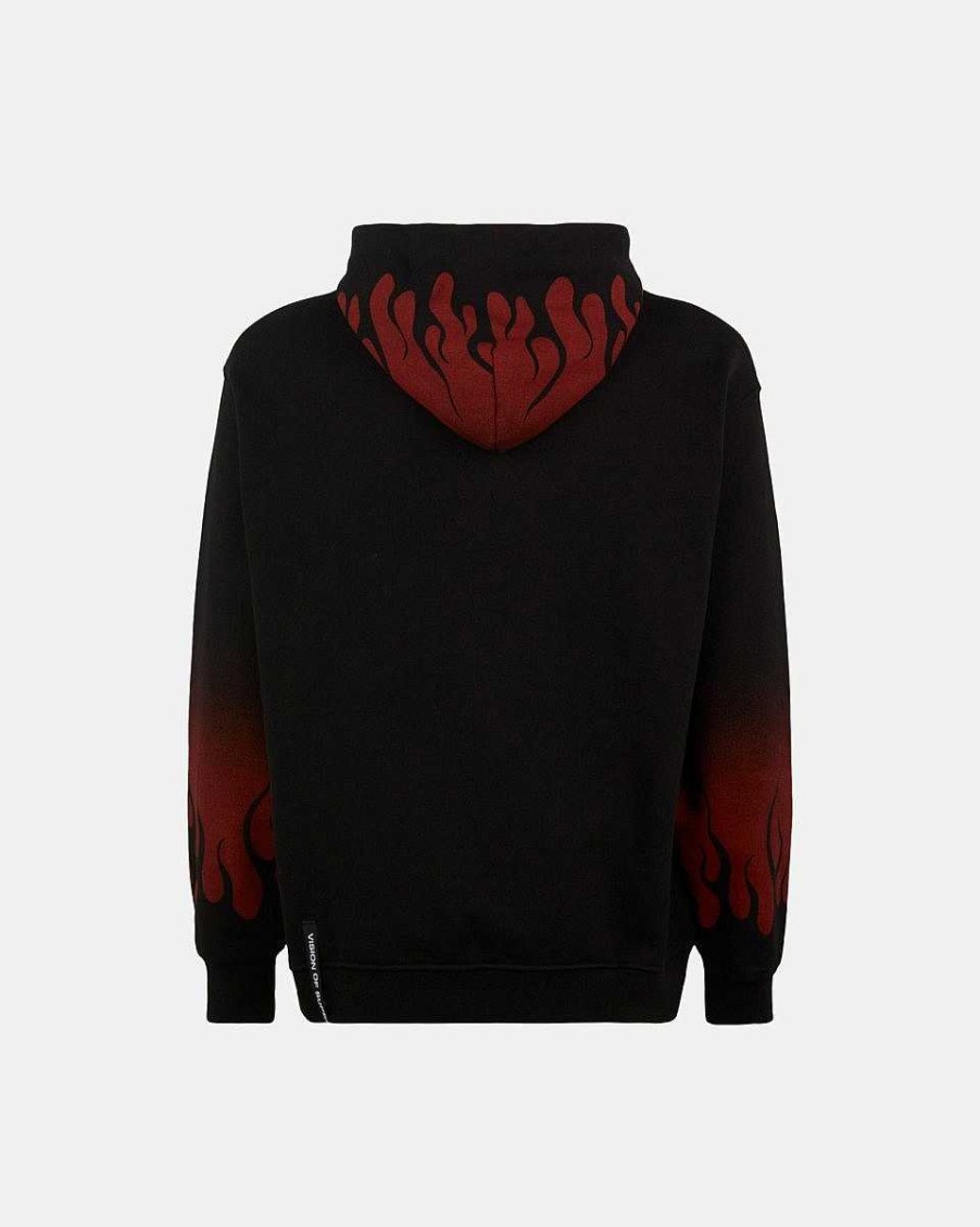 Men Vision of Super Sweatshirts | Red Negative Flames Black Hoodie