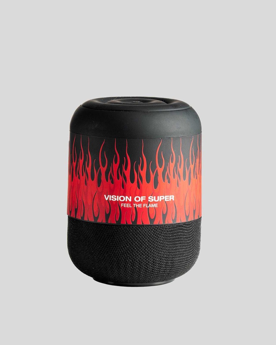 Men Vision of Super Accessories | Black Speaker With Red Flames And White Logo