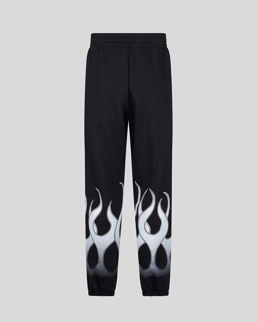 Men Vision of Super Pants | Black Pants With White Flames