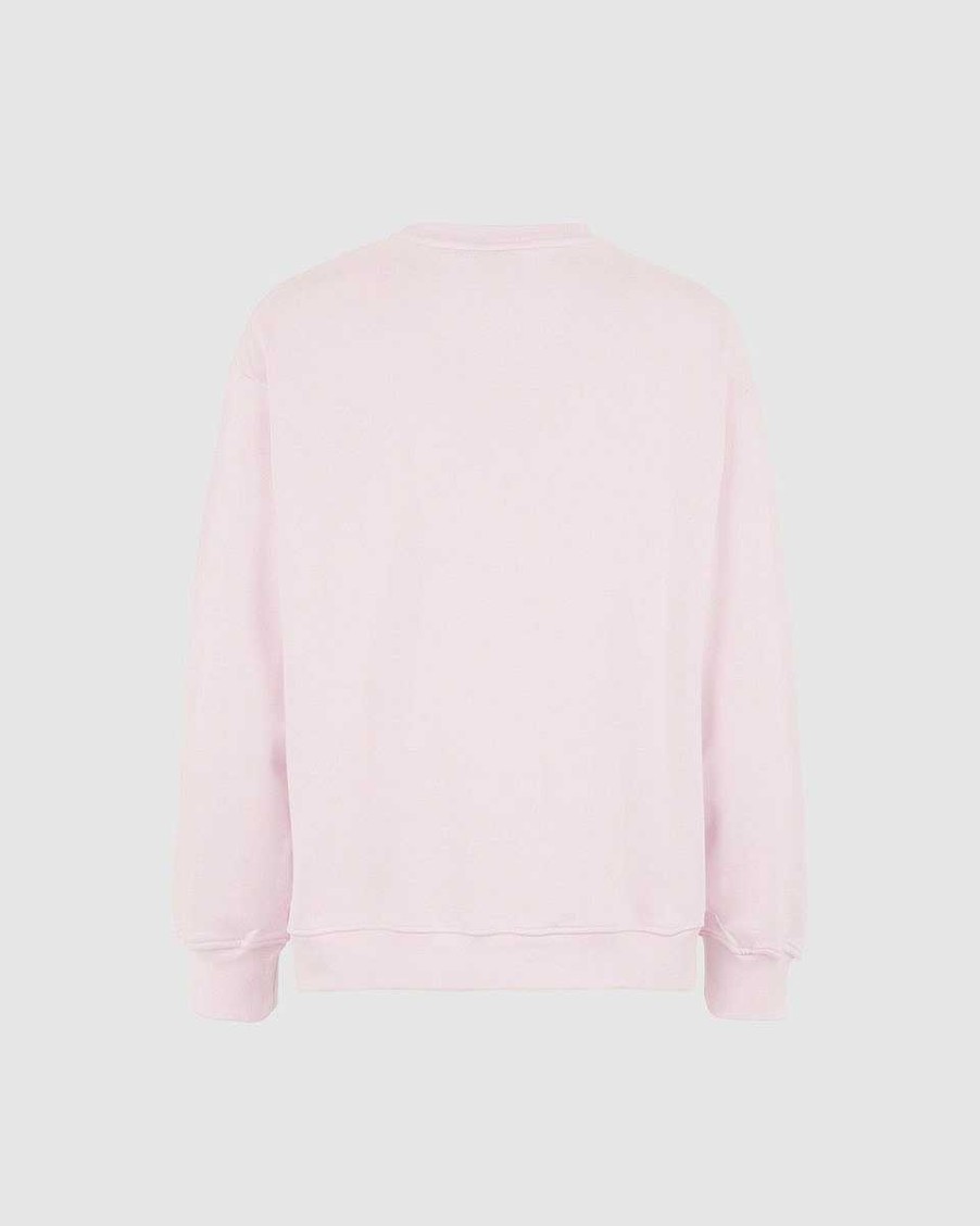 Men Vision of Super Sweatshirts | Pink Crewneck With Embroidered Flaming Heart