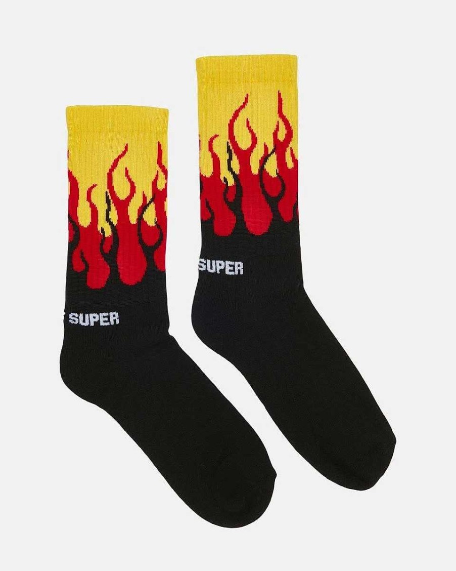 Men Vision of Super Socks | Red Yellow Double Flames Socks