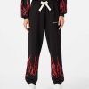 Men Vision of Super Pants | Black Woman Pants With Red Flames