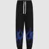 Men Vision of Super Pants | Black Pants With Blue Flames