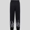 Men Vision of Super Pants | Black Woman Pants With White Embroidered Flames