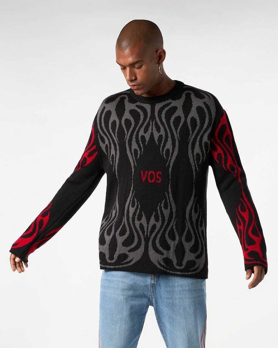 Men Vision of Super Jumpers | Black Jumper With Tribal Flames