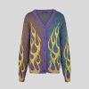 Men Vision of Super Jumpers | Multicolor Cardigan With Yellow Tribal Flames