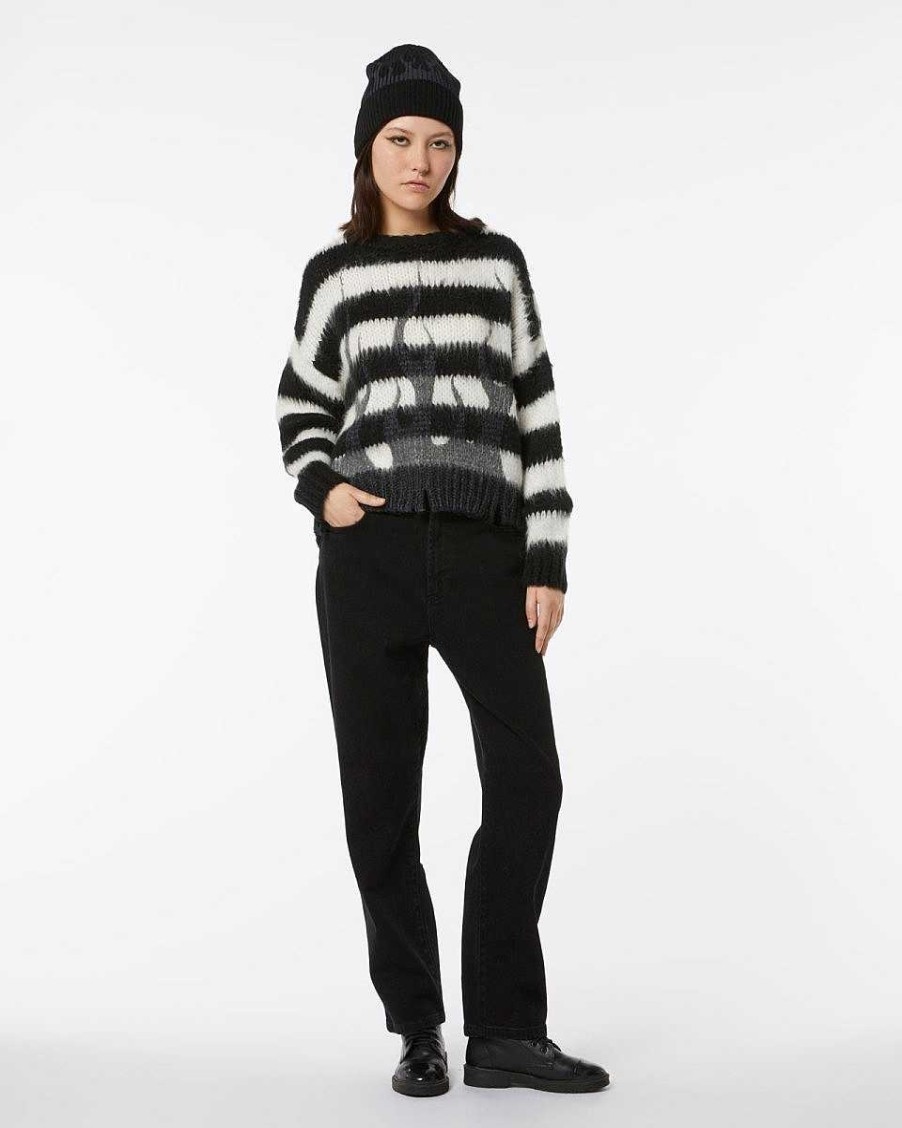 Men Vision of Super Jumpers | White Striped Woman Jumper With Black Flames