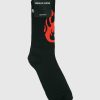 Men Vision of Super Socks | Black Socks Whit Red Fire Logo