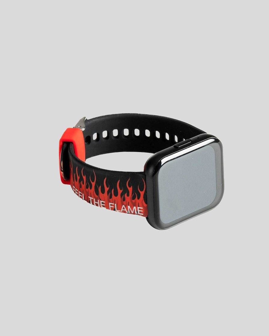 Men Vision of Super Accessories | Black Smartwatch With Red Flames And White Logo