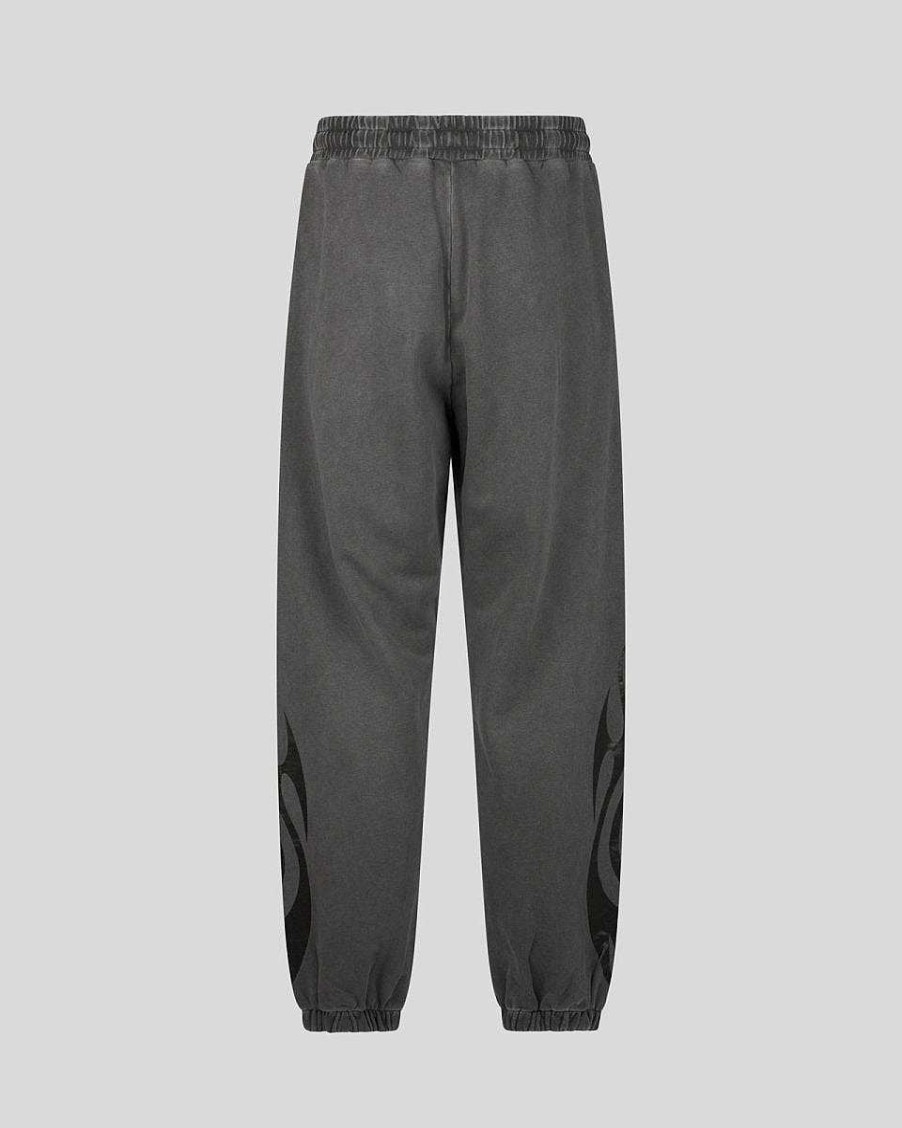 Men Vision of Super Pants | Grey Pants With Black Tribal Flames