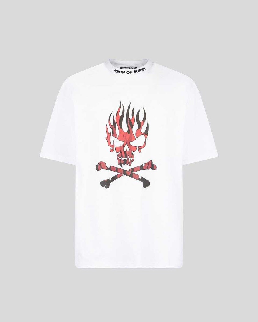 Men Vision of Super T-Shirts | White T-Shirt With Ghost Rider Graphics