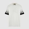 Men Vision of Super T-Shirts | White T-Shirt With Printed Black Flames