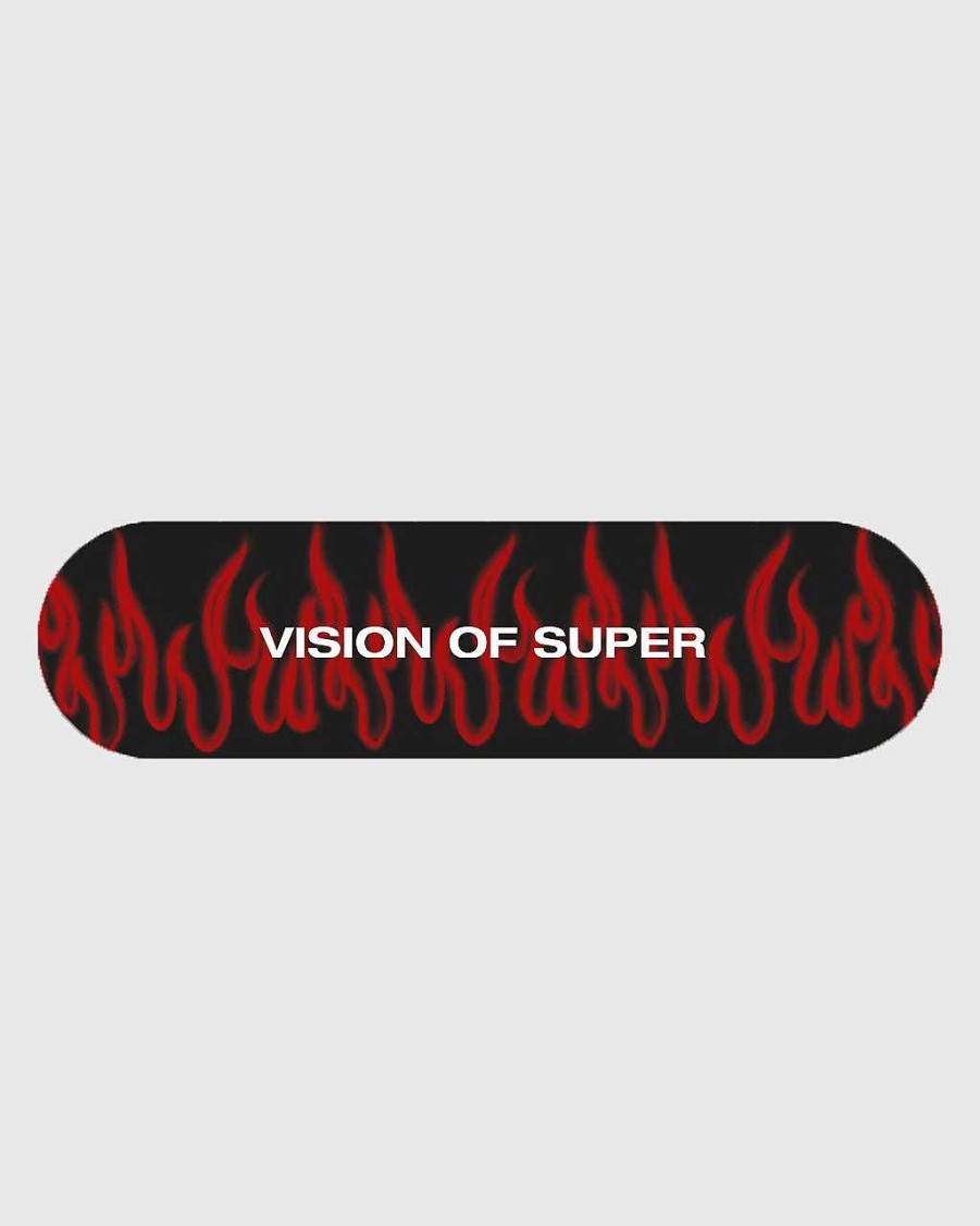 Men Vision of Super Accessories | Black Skateboard With Red Spray Flames