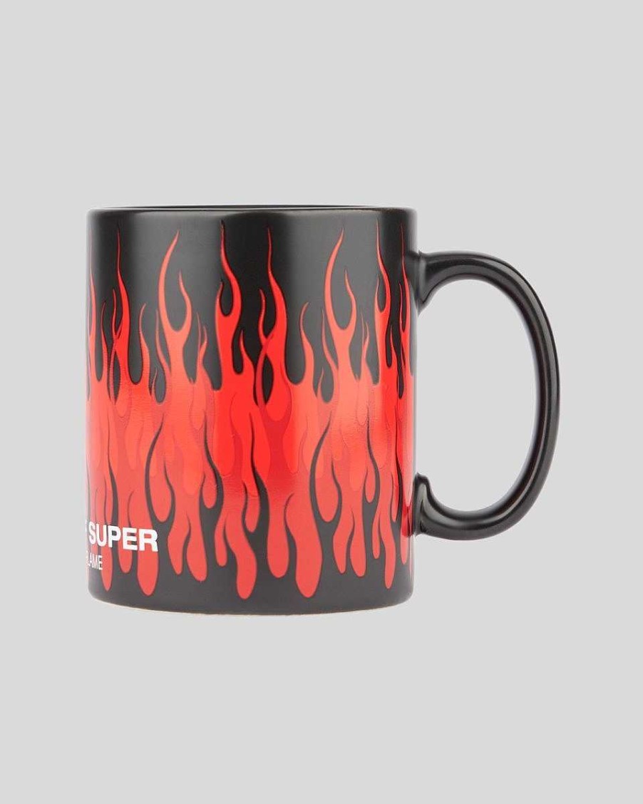 Men Vision of Super Accessories | Black Mug With Triple Flames And Logo Print