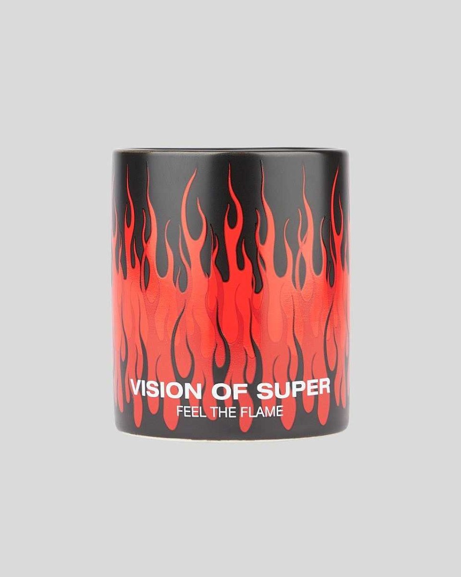 Men Vision of Super Accessories | Black Mug With Triple Flames And Logo Print