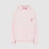 Men Vision of Super Sweatshirts | Pink Hoodie With Embroidered Flaming Heart