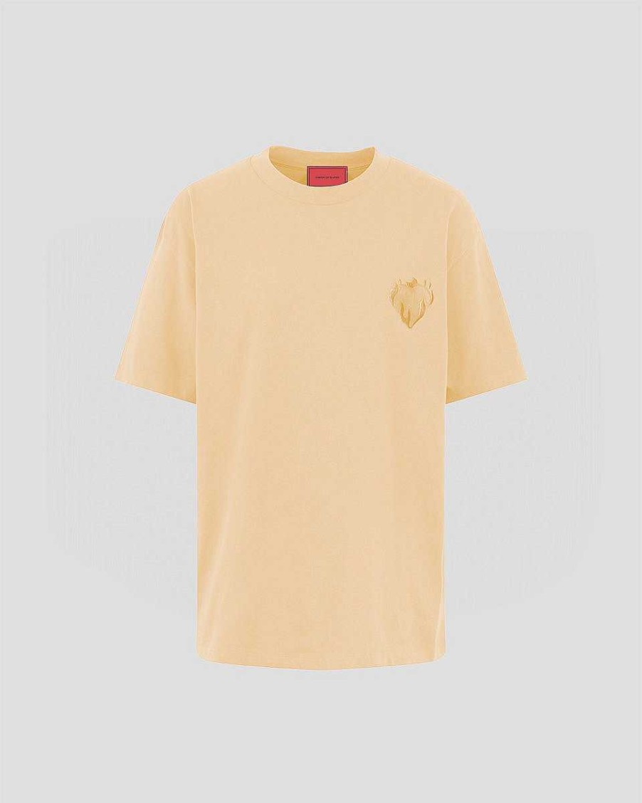 Men Vision of Super T-Shirts | Peach T-Shirt With Embroidered Flaming Heart