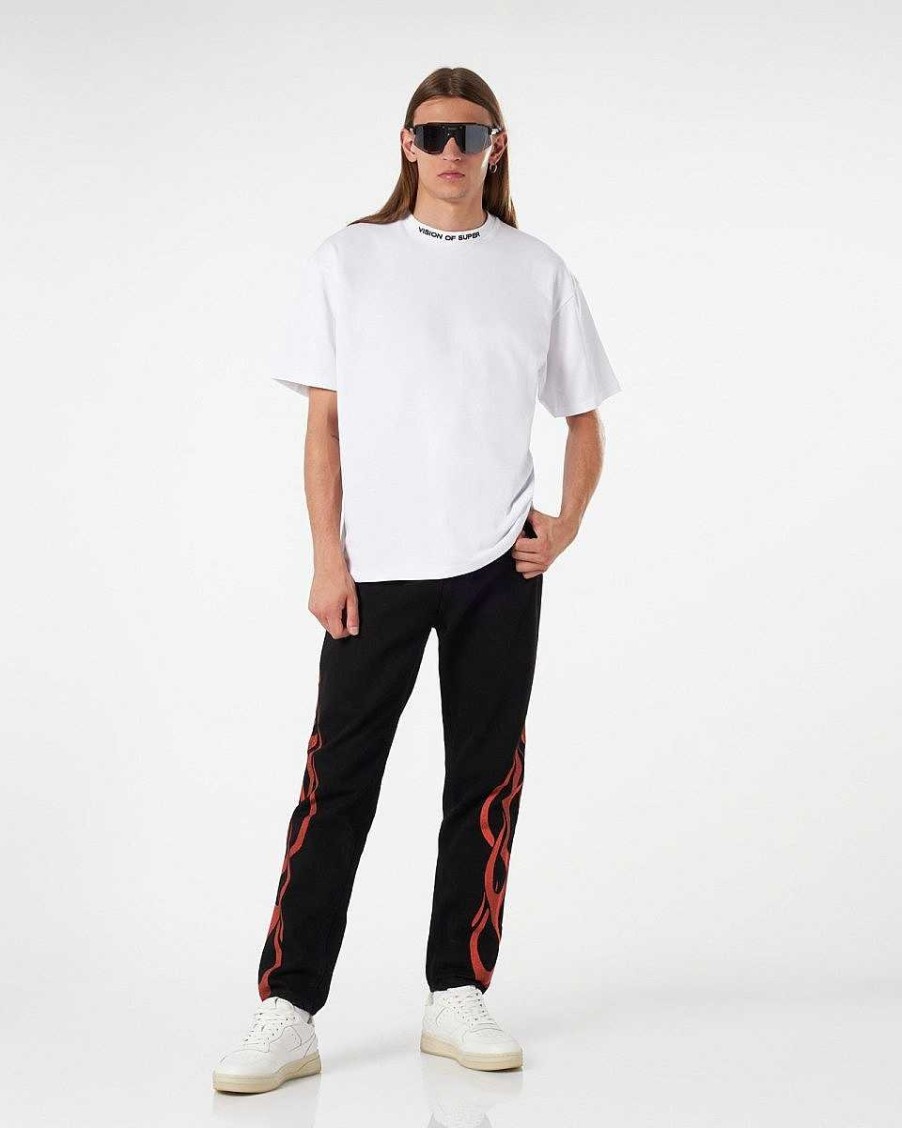 Men Vision of Super Pants | Black Jeans With Red Flames