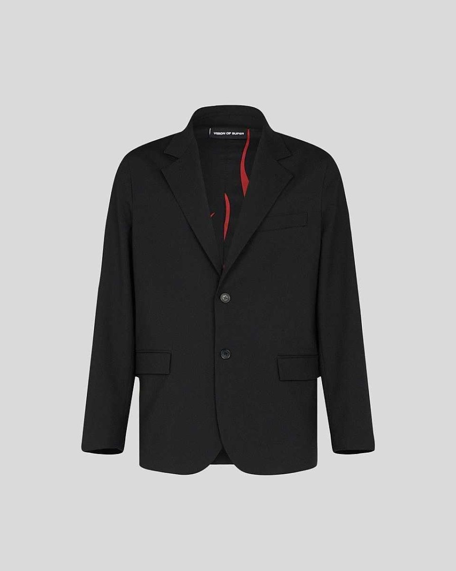 Men Vision of Super Suits | Black Blazer With Internal Flames