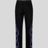 Men Vision of Super Pants | Black Denim With Purple Flames