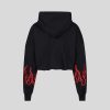 Men Vision of Super Sweatshirts | Black Crop Hoodie With Red Embroidered Flames