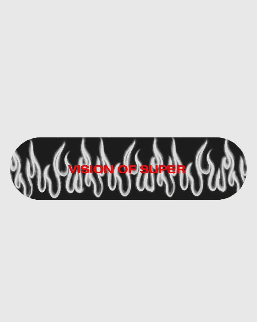 Men Vision of Super Accessories | Black Skateboard With White Spray Flames