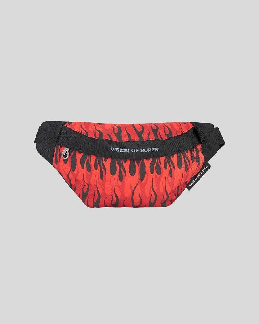 Men Vision of Super Accessories | Black Fanny Pack With Triple Flames