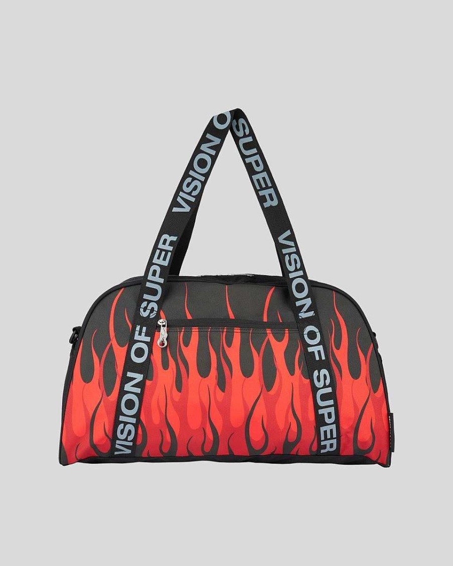 Men Vision of Super Accessories | Black Gym Bag With Triple Flames