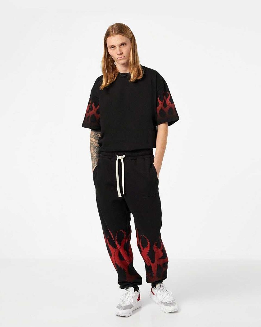 Men Vision of Super Pants | Black Pants With Red Flames