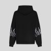 Men Vision of Super Sweatshirts | Black Zip Hoodie With White Embroidered Flames