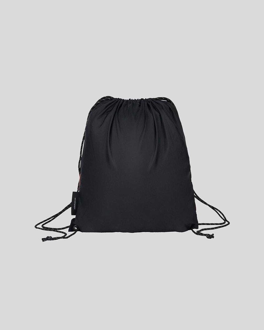 Men Vision of Super Accessories | Black Drawstring Backpack With Triple Flames And Logo Print