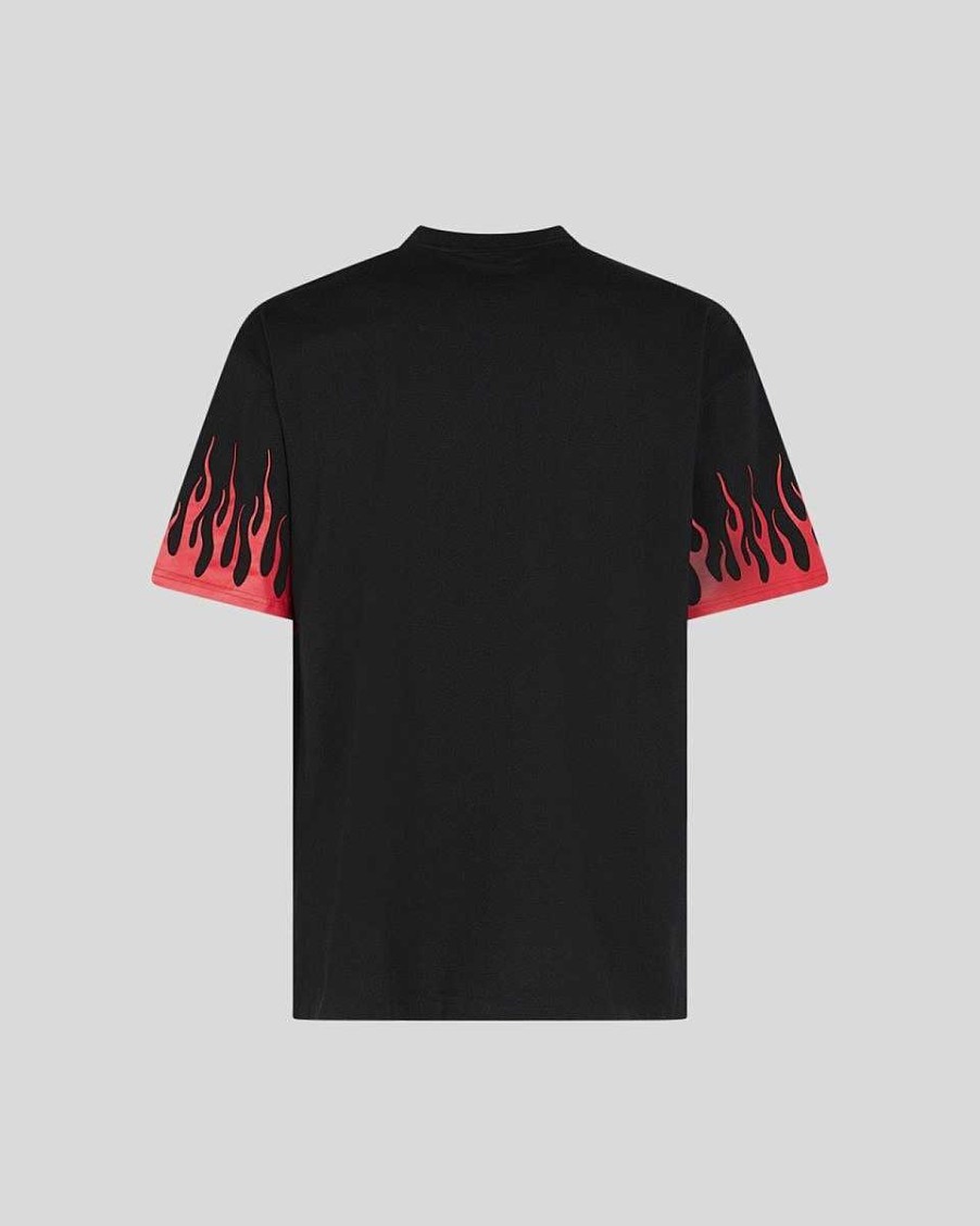 Men Vision of Super T-Shirts | Black T-Shirt With Printed Red Flames