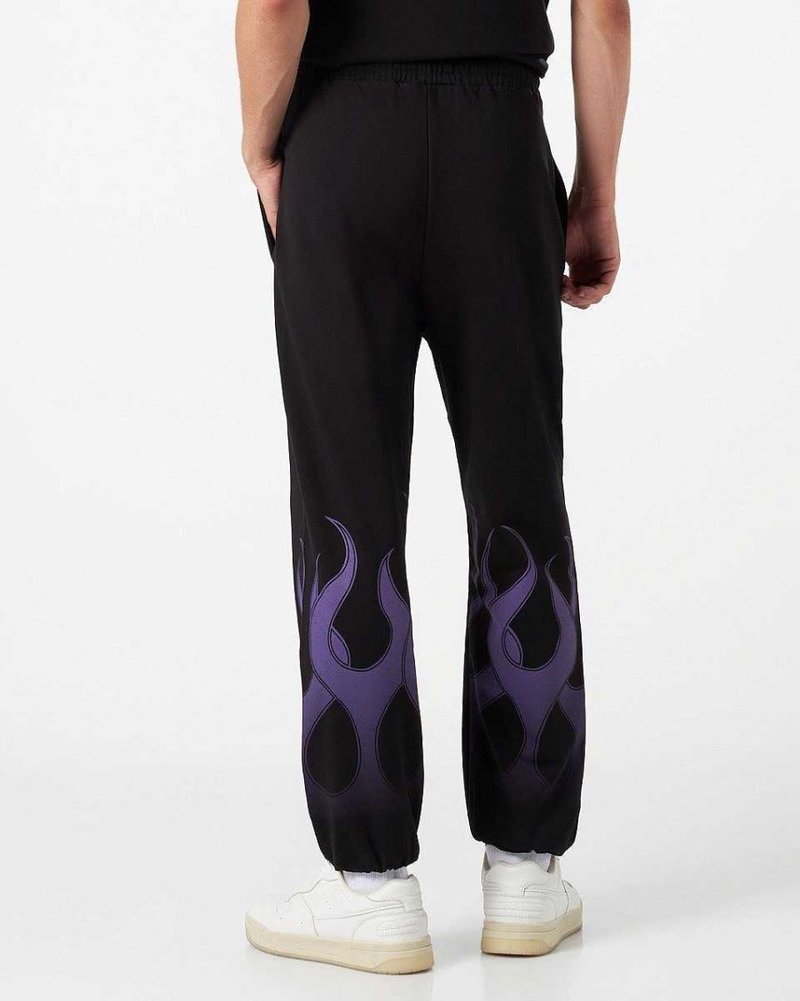 Men Vision of Super Pants | Black Pants With Purple Flames