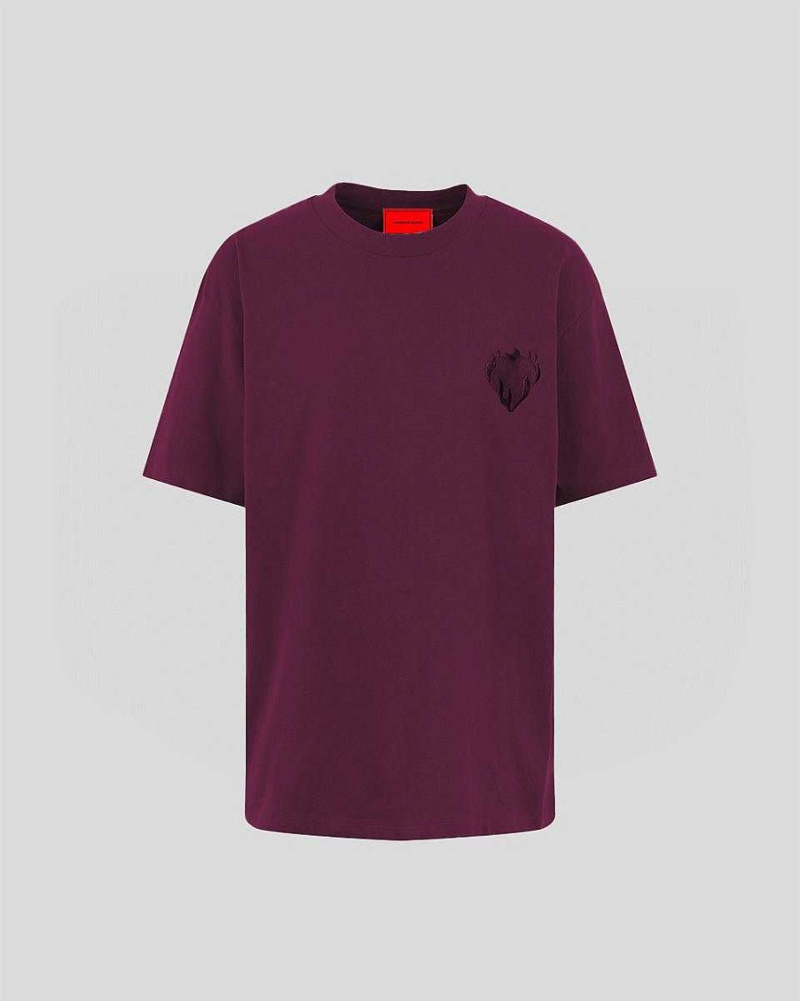 Men Vision of Super T-Shirts | Grape Wine T-Shirt With Embroidered Flaming Heart