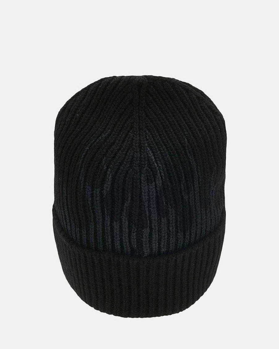 Men Vision of Super Accessories | Black Beanie With Grey Flames