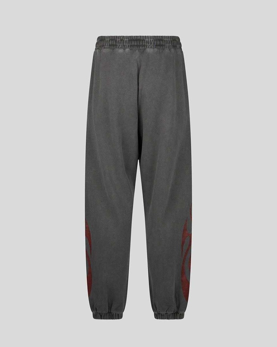 Men Vision of Super Pants | Grey Pants With Red Tribal Flames