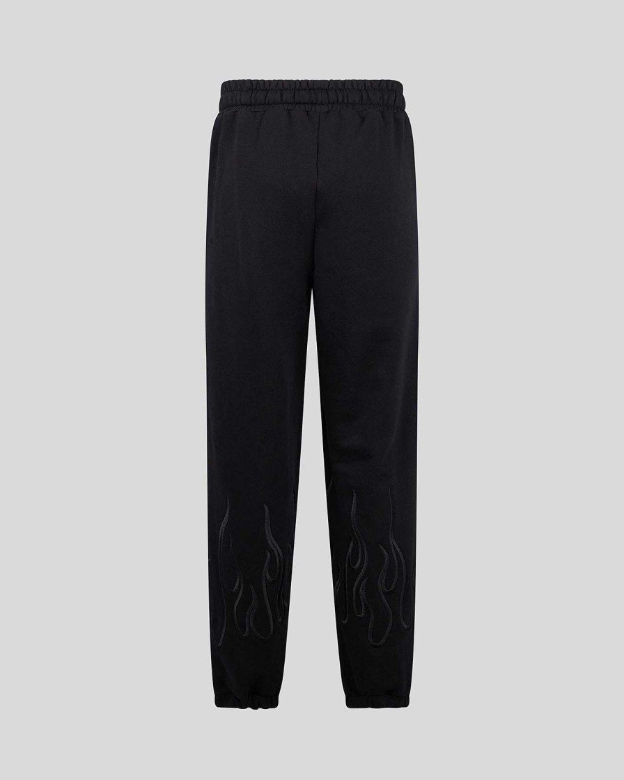 Men Vision of Super Pants | Black Woman Pants With Black Embroidered Flames