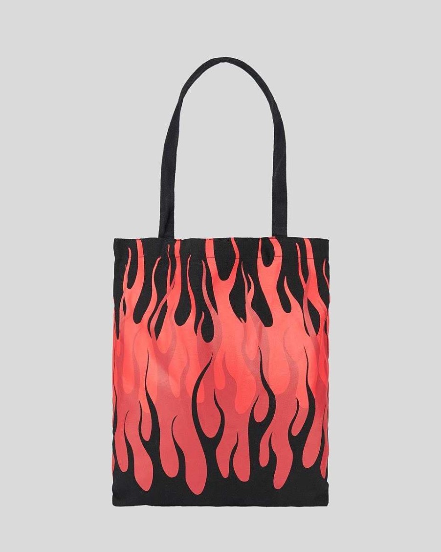 Men Vision of Super Accessories | Black Shopper Bag With Triple Flames And Logo Print