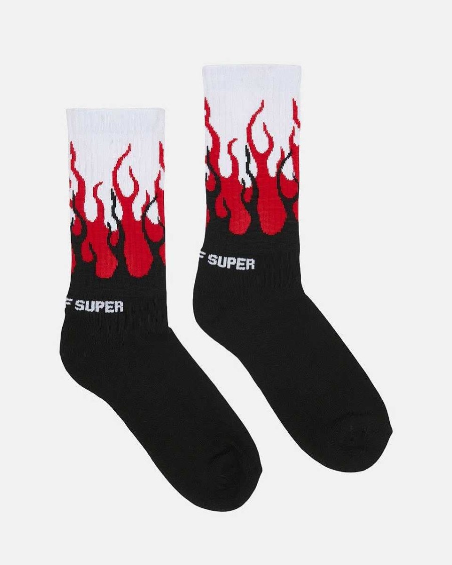 Men Vision of Super Socks | Red Double Flames Socks