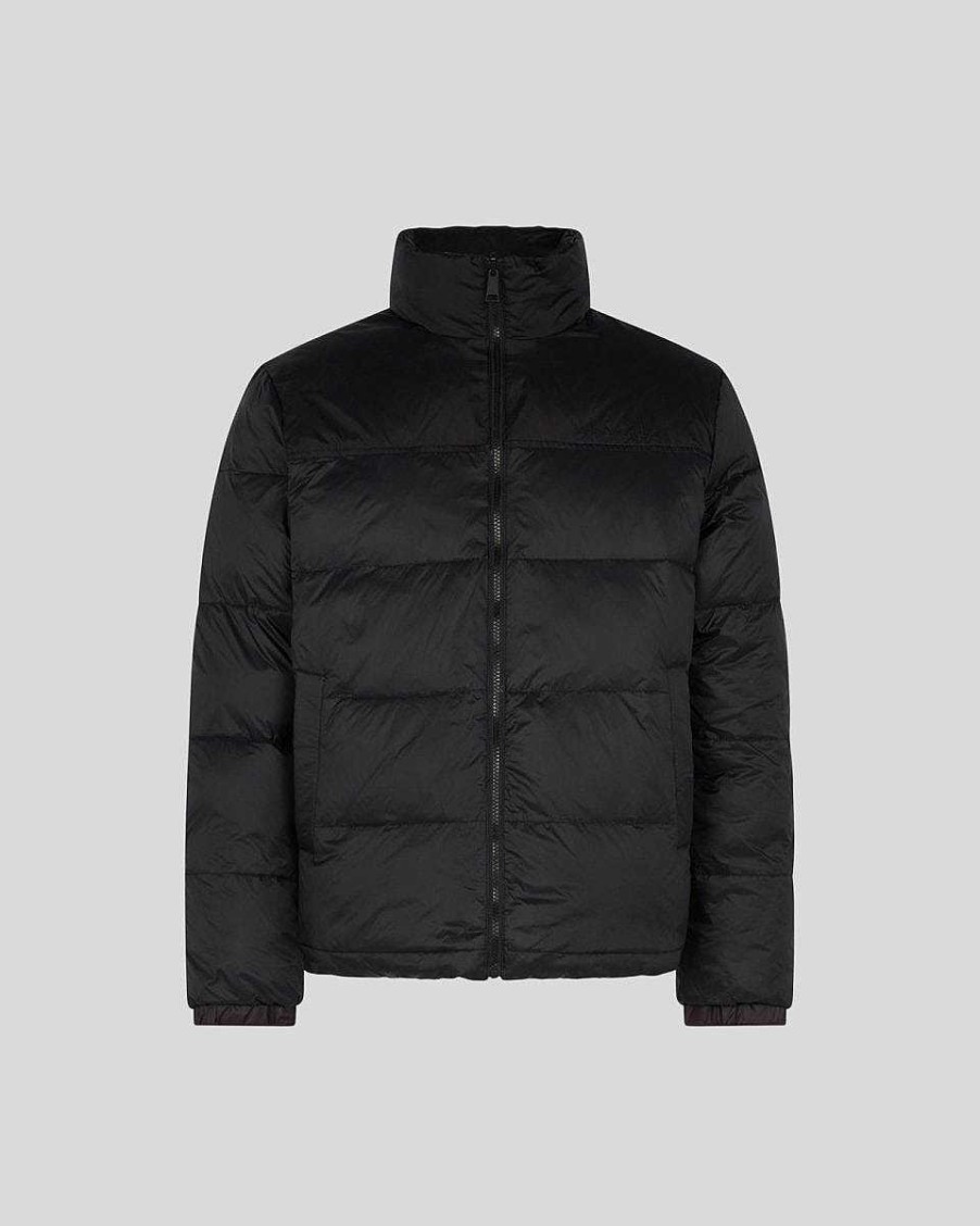 Men Vision of Super Outwear | Black Double Face Puffer Jacket With Pink Triple Flames