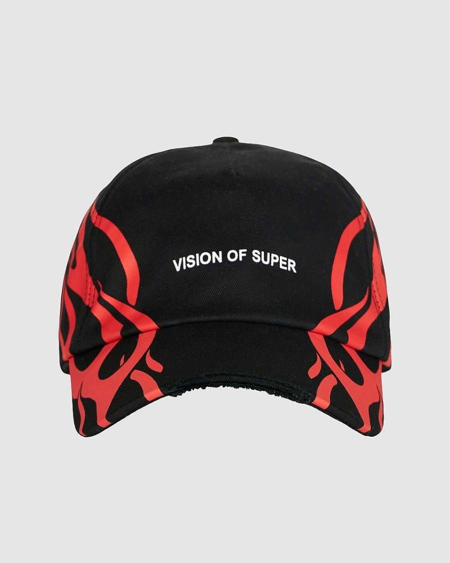 Men Vision of Super Accessories | Black Cap With Red Tribal Print