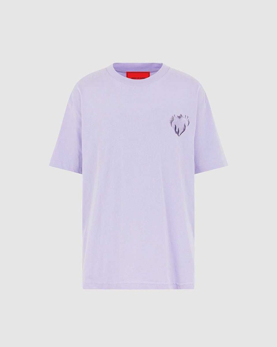 Men Vision of Super T-Shirts | Lilac T-Shirt With Embroidered Flaming Heart