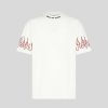 Men Vision of Super T-Shirts | White T-Shirt With Red Embroidered Flames