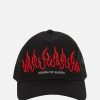 Men Vision of Super Accessories | Black Cap With Red Embroidered Flames