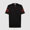 Men Vision of Super T-Shirts | Black Tshirt With Red Flames And Logo