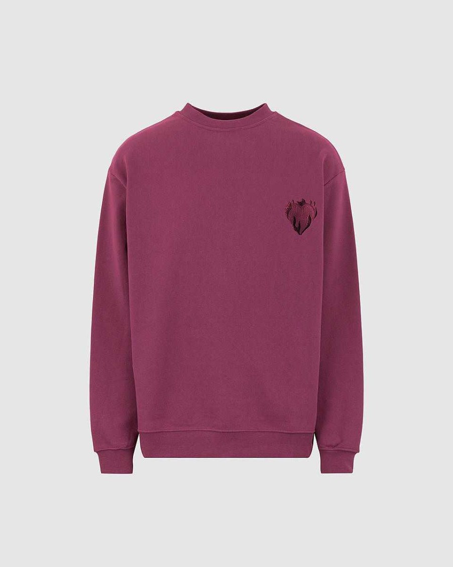 Men Vision of Super Sweatshirts | Grape Wine Crewneck With Embroidered Logo