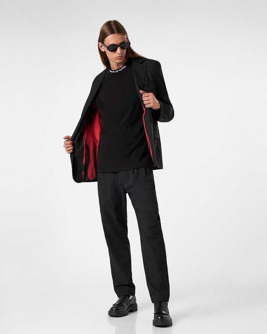 Men Vision of Super Suits | Black Blazer With Internal Flames